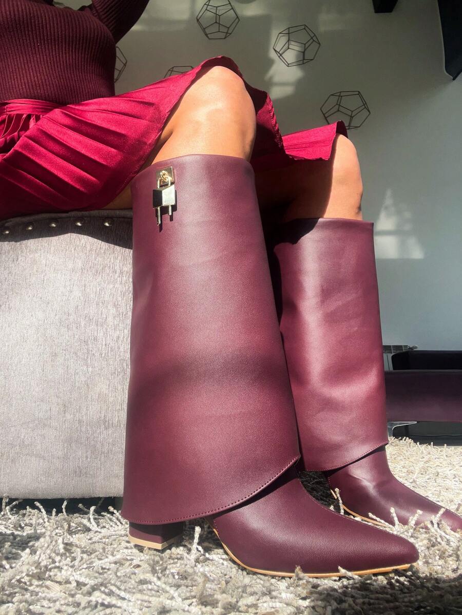 BOTAS DE MUJER BOTAS LARGAS BOTAS TINTO CON DOBLE CAPA AL PISO Y ADORNO DE CANDADO - Burdeos - Ver 1