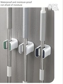 1 件免打孔拖把挂钩，拖把架壁挂式 - 重型拖把和扫帚收纳架，节省空间的拖把、扫帚和清洁工具实用夹，美观，易于安装#浴室收纳架，拖把和扫帚收纳夹，拖把收纳架，拖把夹浴室套装，马桶刷收纳工具，清洁浴室配件，家用小工具