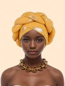 1 Piece Bronzing African Headtie Braid Turban Caps For Women Nigeria Wedding Geles Party Headgear Headpiece Auto Gele Female Head Wraps - Feather Gilded Braid - View 19