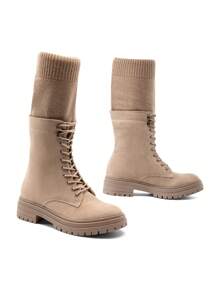 Women's Splicing Knitted MID-CALF Boots Tube Lace-Up Comfortable Party Commuter Winter Spring Christmas Elegance Boots