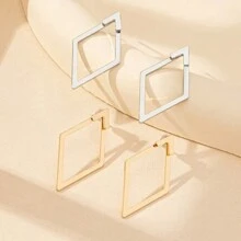 1 par de pendientes minimalistas con forma geométrica hueca en forma de diamante. El diseño de los pendientes tiene dos estilos de uso, pinzas para la oreja con forma de diamante única, apropiados para mujeres