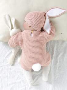 Suéter informal de Pascua para bebé, mono de manga larga con bordado de letras y gorro - Rosa - Ver 3