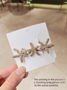 1pc Elegant & Fashionable Hair Clip, Minimalist Starfish & Pearl Design, Suitable For Daily Use - Gold - View 7
