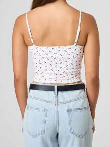 Women's Cropped Cami Tops Spaghetti Strap Sleeveless Open Back V Neck Solid Color Slim Fit Tank Tops Fashion T-Shirt