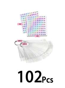 2/50/52/102片装假指甲/美甲展示亚克力练习调色盘卡片及1-100连续数字贴纸套装，美甲展示套装，包含彩色调色盘棒和数字标签 - 无异味，激光切割圆形防水编码相册标签，用于展示美甲设计工具、美甲贴纸、指甲油调色盘，适合美甲DIY、家庭美甲沙龙使用。