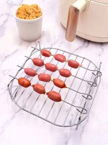 1PC Air Fryer Rack, Grill, Stainless Steel Layer Rack Air Fryer Accessories, Multi-Purpose Double Rack With Skewer Round Cooking Rack Toast Rack, Stackable Metal Stand, Stainless Steel Double Layer Air Fryer Rack, Increase The Available Space In The Deep Fryer, Easily Cook A Variety Of Foods, Provide Better 360-Degree Heat Circulation, Make Food More Evenly And Fully Heated. Delicious Cooking Crisps Out Without Burning