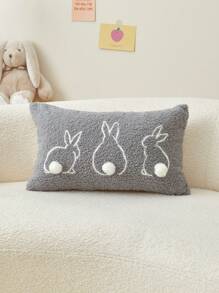 1pc Easter Bunny Silhouette Embroidered Throw Pillow Cover, Suitable For Indoor Decor, Easter Decorative Pillowcase, Without Insert