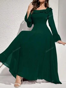 Robe à manches longues en polyester pour femme, col volant, style, lavable en machine, convient à toutes les saisons