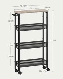 VASAGLE Rollwagen 4 Ebenen, Küchenwagen schmal, Nischenregal auf Rollen, Stahl, Griff, für kleine Räume, 13 x 45,4 x 77 cm, Küche, Bad, Wohnzimmer, Arbeitszimmer - Kamelfarben - Übersicht 6