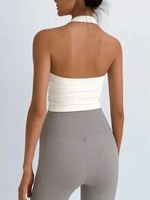 Ropa interior deportiva de verano para mujer, con diseño sexy de cuello colgante, con almohadilla antiimpacto en el pecho, top halter de yoga, sujetador deportivo, para ocio y vacaciones