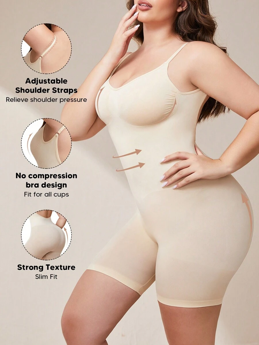 Suprenx 1pc Women's Backless Breathable Shapewear Bodysuit With Tummy Control And Adjustable Straps, Suitable For Layering