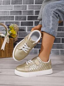 Kids New Breathable Fashion Hook And Loop Fish Scale Patchwork Casual Sneakers - Gold - View 4