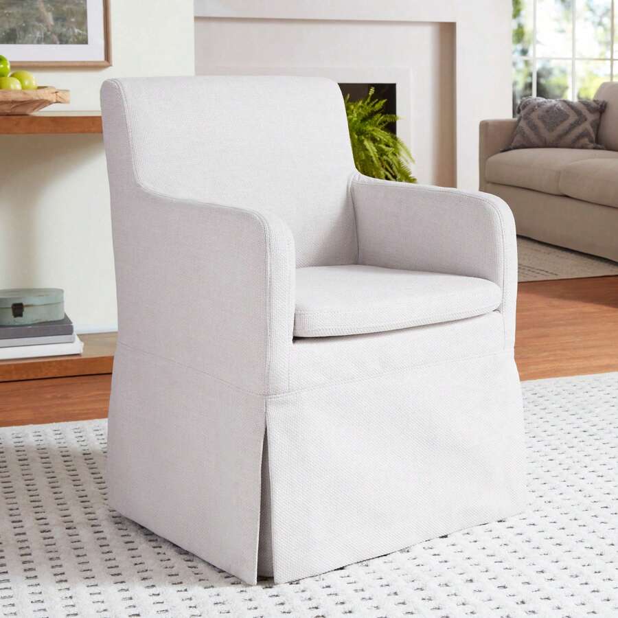 My Texas House Wren Slipcover Dining Chair With Rolling Caster Wheels Cream Linen Fabric - Như hình ảnh như hình ảnh - Xem 1