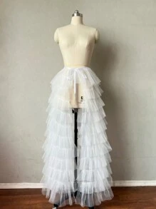 1pc Women's Black & White Flowy Mesh Pleated High Waist Skirt, Party Gothic Steampunk Cocktail Dress, Autumn - Multicolor - View 1