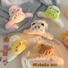 1 件可爱卡通毛绒爪夹发夹，可爱的熊和兔子设计，适合秋冬的甜美发饰，发饰，发爪，爪夹，发夹，发夹，发夹，秋季度假装扮女士