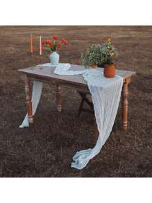1pc Cheesecloth Table Runner-White, Boho Style Long Gauze Romantic Table Runner For Wedding Reception Bridal Shower Holiday Thanksgiving Birthday Party Table Dining Room Dresser Decor, Mother's Day Decor, Home Decor, Scene Decor - White - View 5