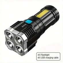 1pc Staaricc USB Rechargeable LED Flashlight With COB Side Light, 4 Powerful Modes For Camping & Outdoor Activities, Bright, , Convenient