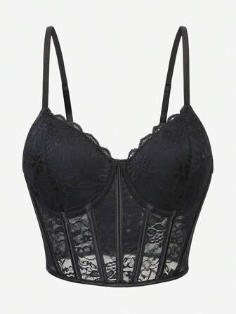 紧身胸衣上衣细肩带女士塑身上衣，紧身胸衣抹胸短款上衣，带蕾丝花边