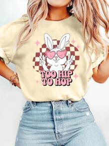 Camiseta de cuello redondo con estampado de pantorrilla vibrante: corte clásico, mangas cortas, estilo informal para primavera y verano: ropa cómoda para uso diario para mujer