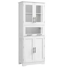 Gabinete de baño alto, gabinete de cocina con puertas de vidrio y estante ajustable, gabinete de piso independiente para sala de estar, lavadero, hogar, oficina