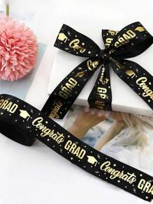 5 码宽 2.5 厘米，1 件毕业派对装饰丝带，缎带蝴蝶结 DIY 蛋糕包装丝带，烘焙和礼品包装，金箔，毕业典礼，2025 年毕业装饰，生日派对礼物