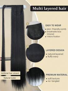 32英寸长直马尾假发，棕黑色，耐热合成纤维，适合女孩和女士日常使用。