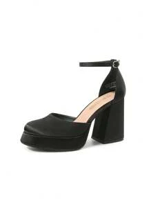 Women Chunky Platform High Heels Closed Toe Block Ankle Strap Dress Prom Wedding Party Pumps Shoes