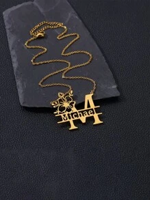 M 个性化花卉首字母项链 - 优雅不锈钢吊坠，配金色装饰，定制名字吊饰