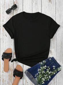 Camiseta de manga corta ajustada con estampado de cuello redondo informal de verano para mujer, color gris, dulce y gentil