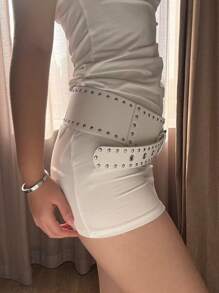 1 chiếc thắt lưng dạng gợn sóng đinh tán Y2K phong cách Mỹ, thắt lưng cong mới, thắt lưng bất đối xứng đa năng cho mùa hè, mùa thu, mùa đông, Halloween - trắng - Xem 3