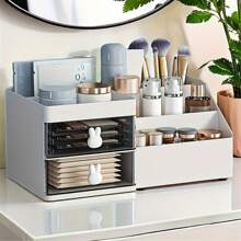 Cartoon Rabbit Drawer Style Makeup Storage Box, Plastic Jewelry And Lipstick Organizer, Polished Surface, Student Desktop Stationery Storage Box, Cosmetic Organizer, Minimalist Design