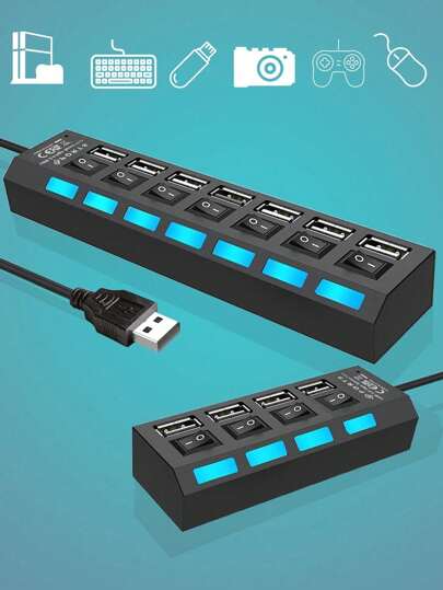 4 Port 7 Port USB HUB Extender USB 2.0 Hub Adapter Multi 7 In1 Hub USB On Off Portable Splitter Adapter For Computer Laptop Phone Flash Disk, Mouse, Card Readers, Keyboards, Gaming Devices, Mp3 Players, HDD, Etc.PC, Apple Laptop, Pro, Mini, IMac, Surface Pro Cellphone OTG Adapter, Printer, Camera, USB Fan Or Any Other USB Peripherals. And More