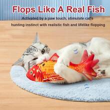 Floppy Fish Cat Toy, Moving Cat Kicker Fish Toy, Cat Toys Flopping Fish With Silver Vine And Catnip, Motion Kitten Interactive Exercise Toys For Indoor Cats, Wiggle Fish Catnip Toys - Cá Koi đỏ - Xem 3