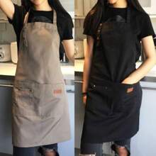 厨师服务员咖啡店服务生纯色厨房围裙理发师围裙厨房配件女士男士烧烤 - 彩色 - 查看 1