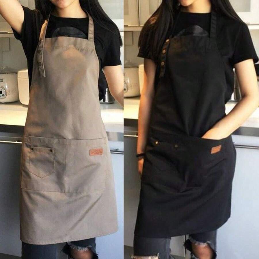 厨师服务员咖啡店服务生纯色厨房围裙理发师围裙厨房配件女士男士烧烤 - 彩色 - 查看 1