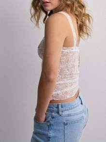 Women Camisoles Sleeveless Lace See-Through Casual Tank Tops Summer Casual Tops Streetwear - 白色 - 查看 3