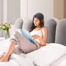 Luxurious Double-Sided Velvet Bed Rest Pillow With Ergonomic Support & Machine Washable Design - Perfect For Home, Bedroom, Living Room, And Office Use, Luxurious Teddy Bed Headboard Cover Bed Headboard Cover Bedside Backrest Cushion Upholstered Bed Head Cover Double King Size - Creamy white + ashes gray - 查看 7