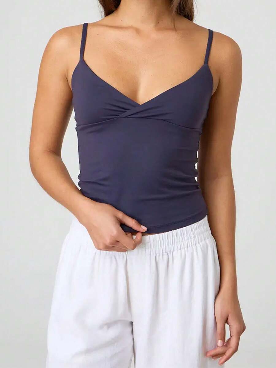 Women's Y2k Cami Tops Summer Sleeveless Slim Fit Camisole Cute V Neck Open Back Crop Tops Casual Going Out Tank Tops Streetwear - Màu xanh hải quân - Xem 1