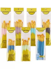 10 Stück/Set Farbige Malerpinsel mit Kunststoffgriff, Öl-, Aquarell-, Acrylfarben, Kunstbedarf zum Zeichnen und Malen, Schulsachen - Verschiedenfarbig - Übersicht 7