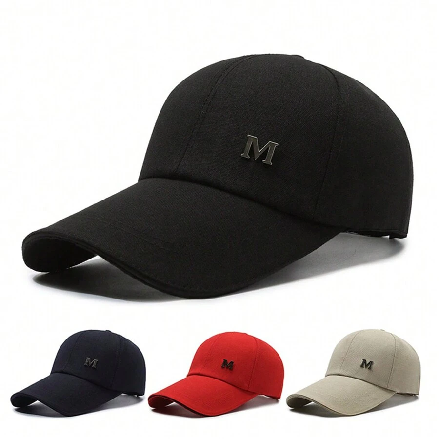 1 件装字母印花休闲涤纶金属装饰防晒棒球帽,适合四季户外 - A - 查看 1