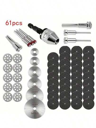 Juego de herramientas de 12 a 60 piezas con ruedas de corte giratorias, discos de corte de resina, mini hojas de sierra de acero rápido para cortar, kit de corte de rhinestones con mandriles para madera, vidrio, plástico, piedra, metal, accesorios de herramientas