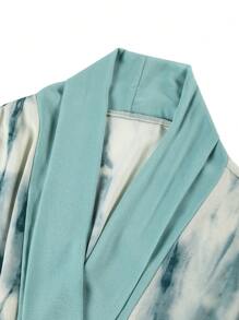 Printed Abaya With Pasta And Cuff Patchwork Design, Modest Robe - Green - View 6