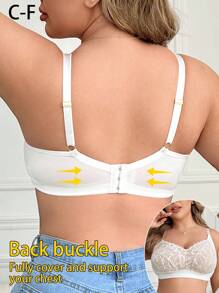 Plus Size Women's Fashionable Lace Wireless Bra - White - View 2