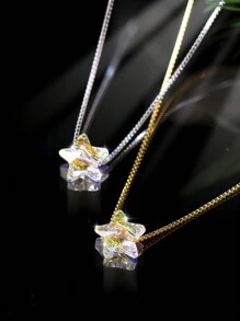 BALMORA 1 Stück modische und elegante S925 Silber Halskette mit quadratischem Kristall Anhänger, perfekt für täglichen und festlichen Anlass sowie als Geschenk für die Freundin zu Feiertagen