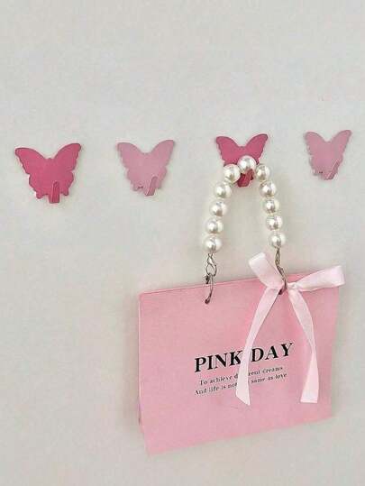 3 件粉色蝴蝶装饰墙钩。无需钻孔的挂钩。非常适合女孩房间装饰。极简主义风格。用于悬挂钥匙扣、外套、毛巾、帽子、珠宝、雨伞等。适用于客厅、卧室、办公室、家居装饰、房间装饰、墙面装饰