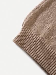 European & American Style Elegant Plus Size Women Pearl Embellished Knit Crew Neck Sweater, Autumn/Winter - Khaki - View 7