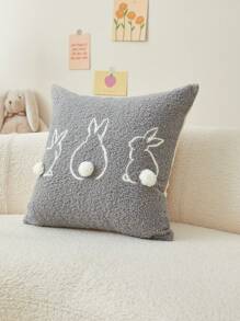 1pc Easter Bunny Silhouette Embroidered Throw Pillow Cover, Suitable For Indoor Decor, Easter Decorative Pillowcase, Without Insert