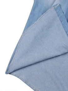 Vestido camisero vaquero de moda para mujer, manga larga, solapa, botonadura sencilla, informal, color liso, túnica - Azul - Ver 9