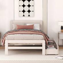Modern Design Twin Size Platform Bed Frame With 2 Drawers For White Washed Color - Multicolor - View 4