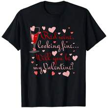 Valentine's Day T-Shirt With Romantic Wine & Love Poem Print - Casual Black Crew Neck Tee, Perfect Gift For Wine Lovers